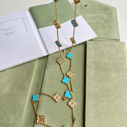 [Amore]CLOVER 20 MOTIFS TURQUOISE DIAMOND NECKLACE