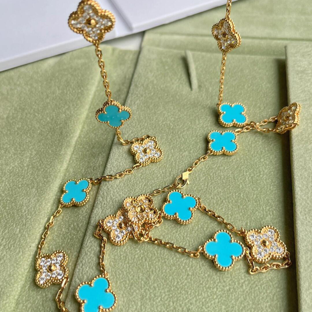 [Amore]CLOVER 20 MOTIFS TURQUOISE DIAMOND NECKLACE