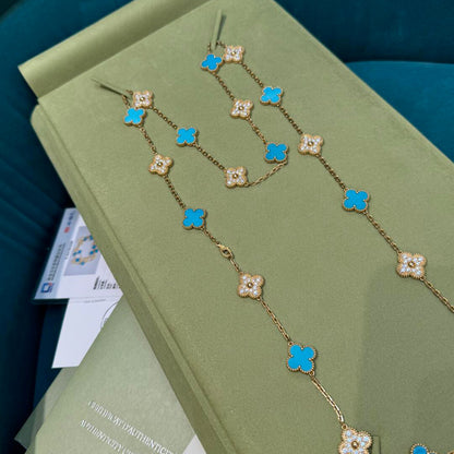 [Amore]CLOVER 20 MOTIFS TURQUOISE DIAMOND NECKLACE