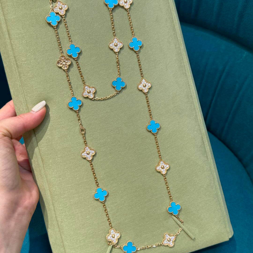[Amore]CLOVER 20 MOTIFS TURQUOISE DIAMOND NECKLACE