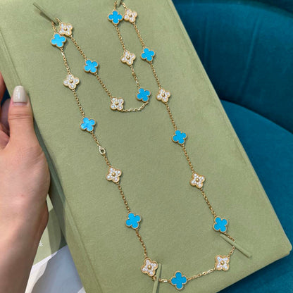 [Amore]CLOVER 20 MOTIFS TURQUOISE DIAMOND NECKLACE