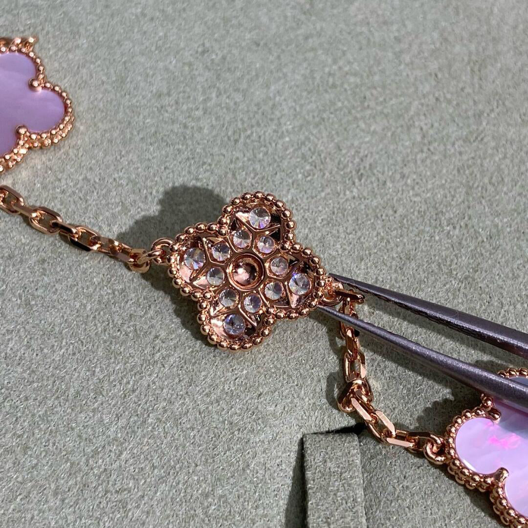 [Amore]CLOVER 10 MOTIFS DIAMOND PINK MOP NECKLACE