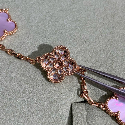 [Amore]CLOVER 10 MOTIFS DIAMOND PINK MOP NECKLACE