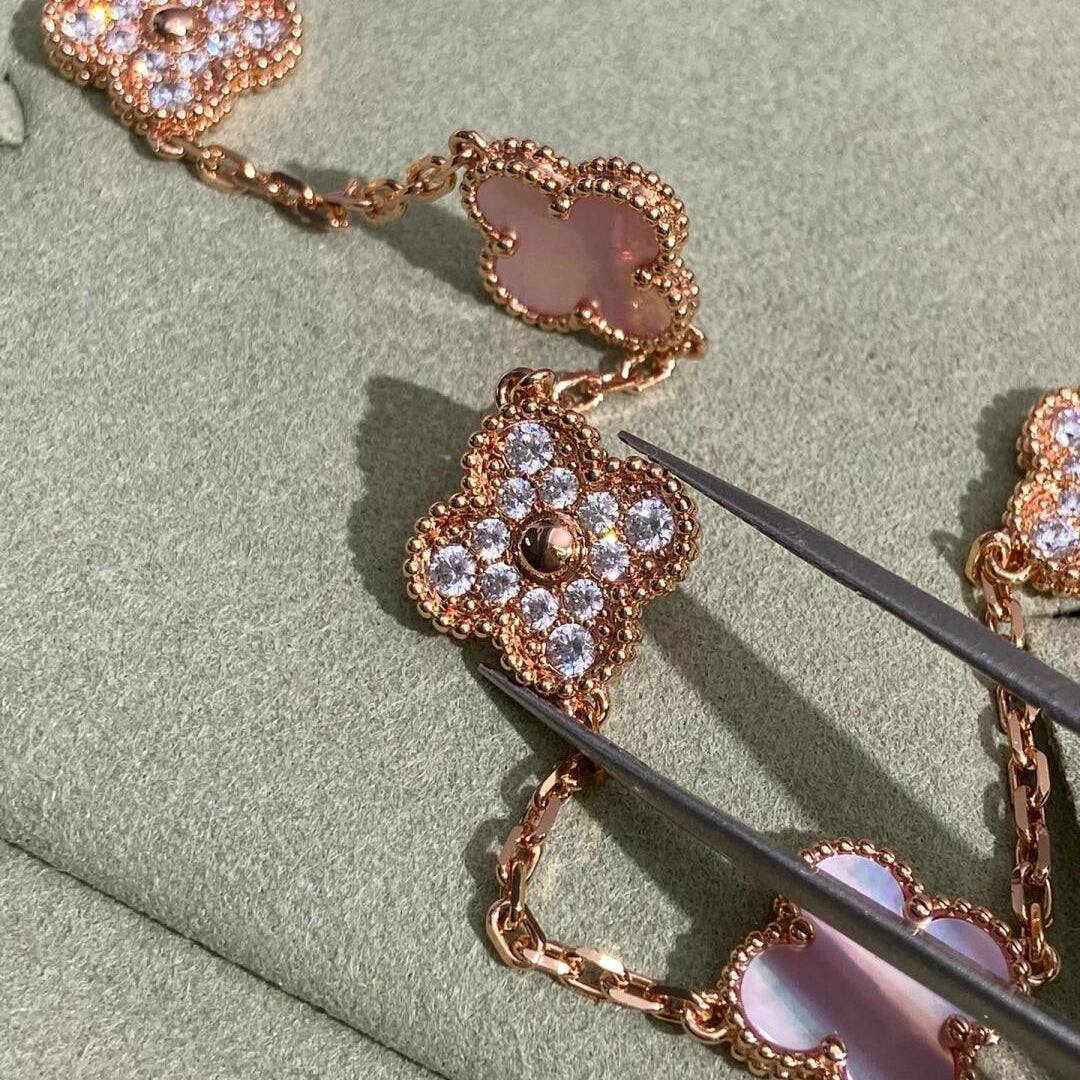 [Amore]CLOVER 10 MOTIFS DIAMOND PINK MOP NECKLACE