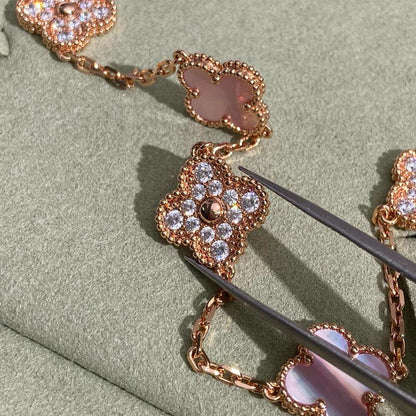 [Amore]CLOVER 10 MOTIFS DIAMOND PINK MOP NECKLACE
