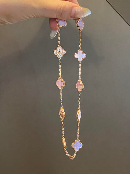 [Amore]CLOVER 10 MOTIFS DIAMOND PINK MOP NECKLACE