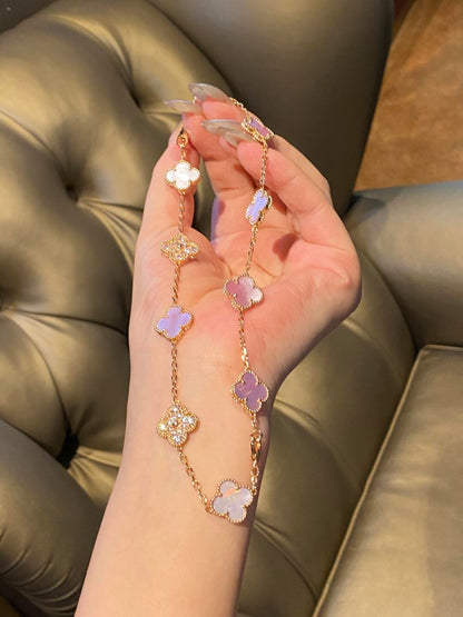 [Amore]CLOVER 10 MOTIFS DIAMOND PINK MOP NECKLACE