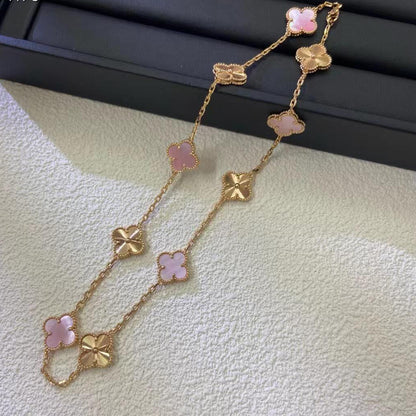 [Amore]CLOVER 10 MOTIFS  LASER PINK MOP NECKLACE