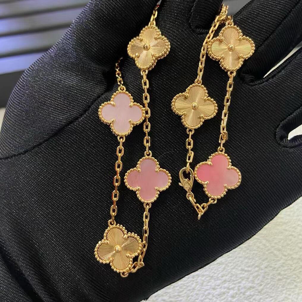 [Amore]CLOVER 10 MOTIFS  LASER PINK MOP NECKLACE
