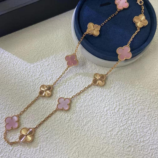 [Amore]CLOVER 10 MOTIFS  LASER PINK MOP NECKLACE