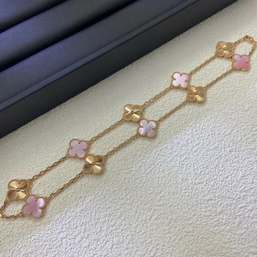 [Amore]CLOVER 10 MOTIFS  LASER PINK MOP NECKLACE