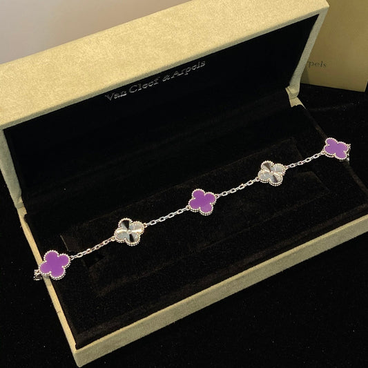 [Amore]CLOVER  5 MOTIFS  PURPLE VIOLET BRACELET SILVER
