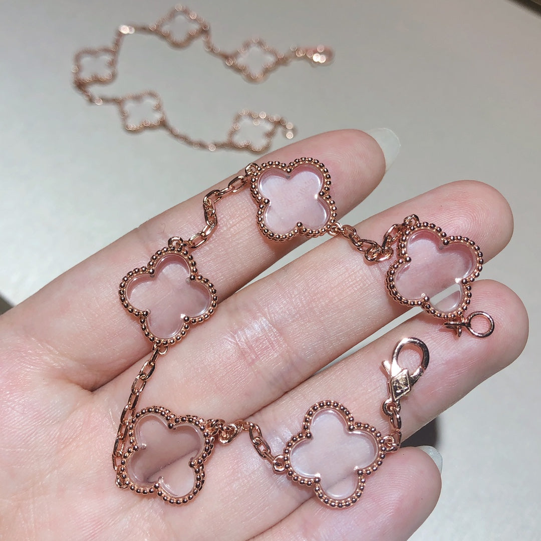 [Amore]CLOVER 5 MOTIF ROCK CRYSTAL BRACELET