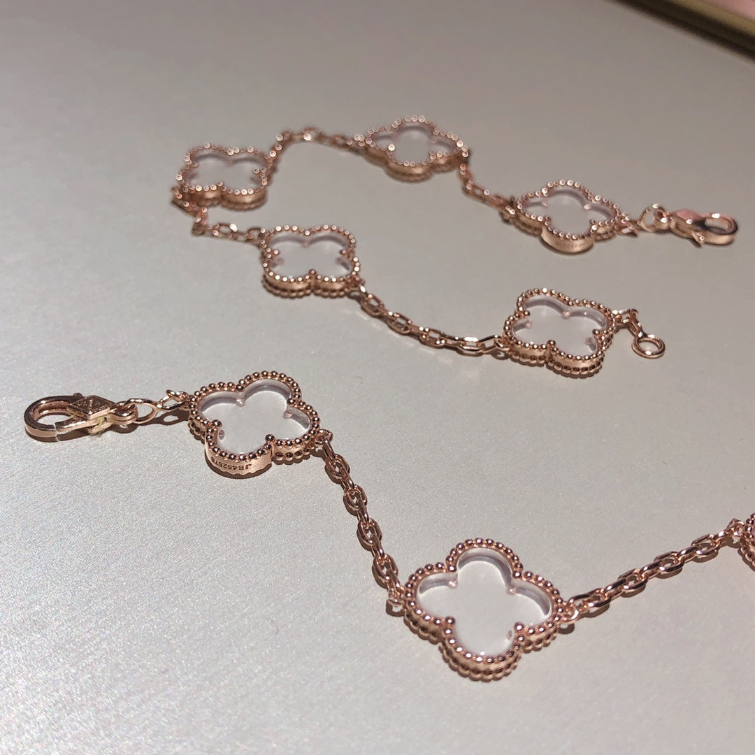 [Amore]CLOVER 5 MOTIF ROCK CRYSTAL BRACELET