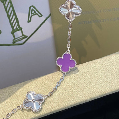 [Amore]CLOVER  5 MOTIFS  PURPLE VIOLET BRACELET SILVER