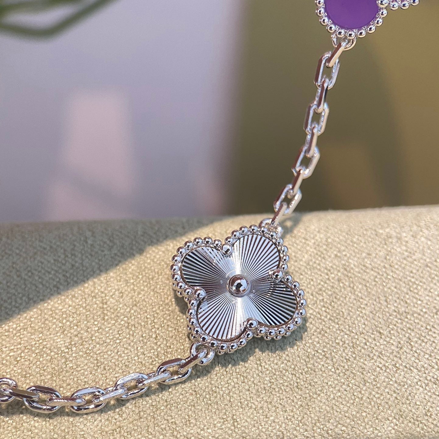 [Amore]CLOVER  5 MOTIFS  PURPLE VIOLET BRACELET SILVER