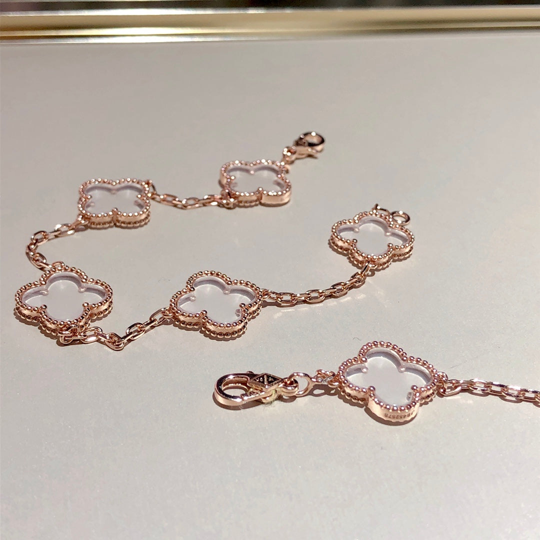[Amore]CLOVER 5 MOTIF ROCK CRYSTAL BRACELET