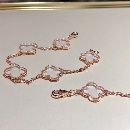 [Amore]CLOVER 5 MOTIF ROCK CRYSTAL BRACELET