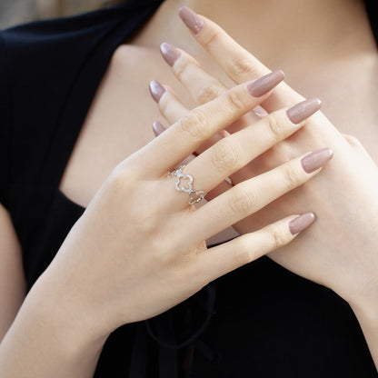 [Amore]Hollow Design Four-Leaf Clover Flower Shape Ring