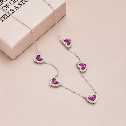 [Amore]Sparkling Five Heart Necklace