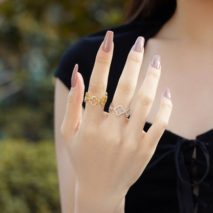 [Amore]Hollow Design Four-Leaf Clover Flower Shape Ring