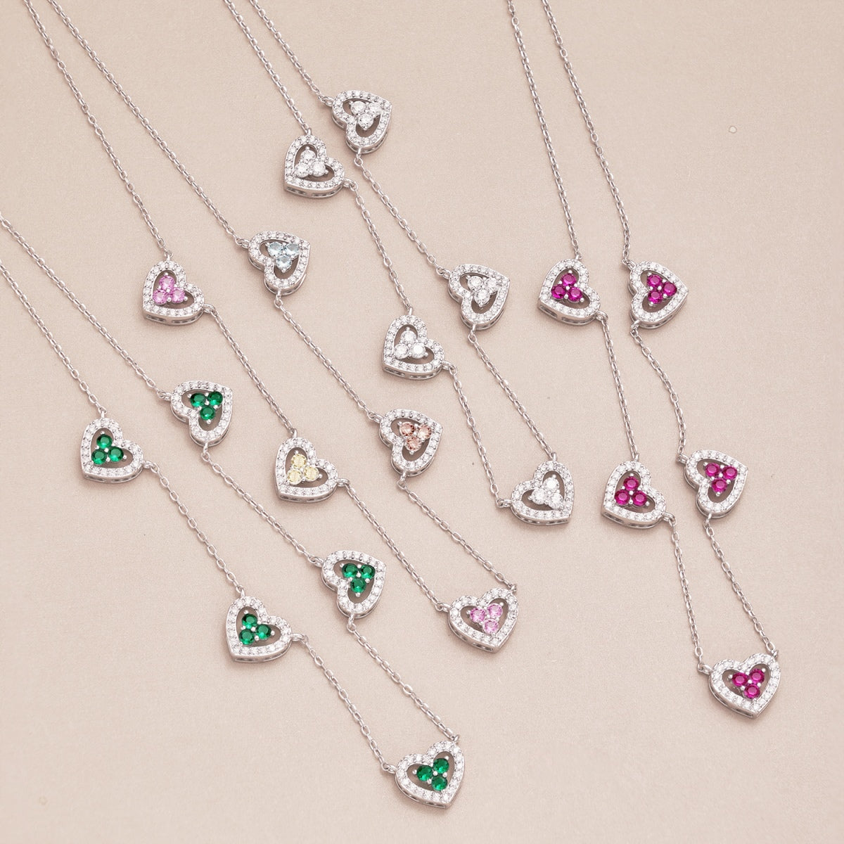 [Amore]Sparkling Five Heart Necklace