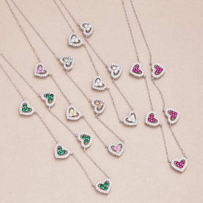[Amore]Sparkling Five Heart Necklace