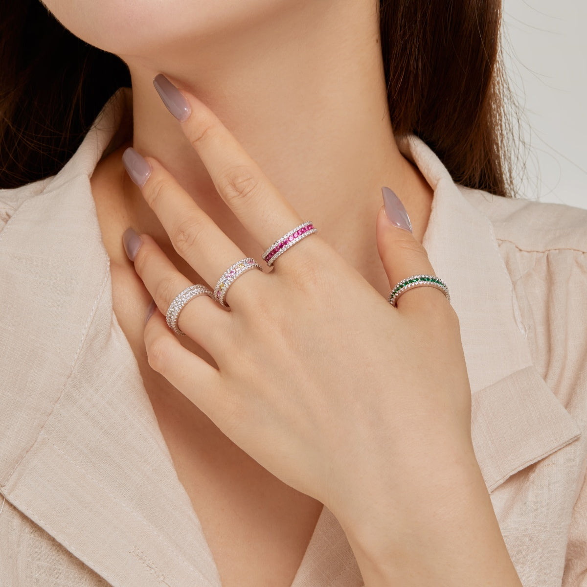 [Amore]Delicate Colorful Round Cut Daily Ring