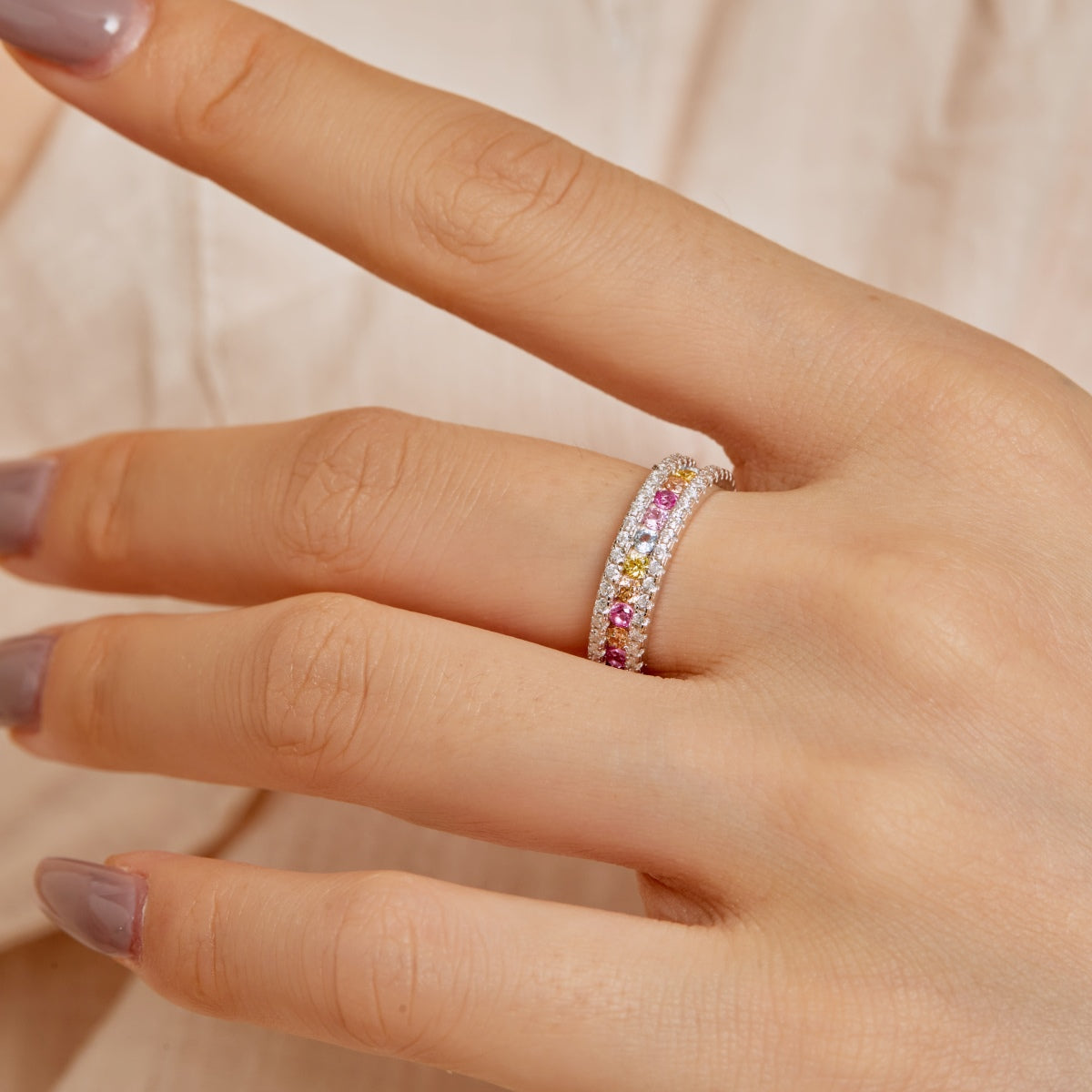[Amore]Delicate Colorful Round Cut Daily Ring