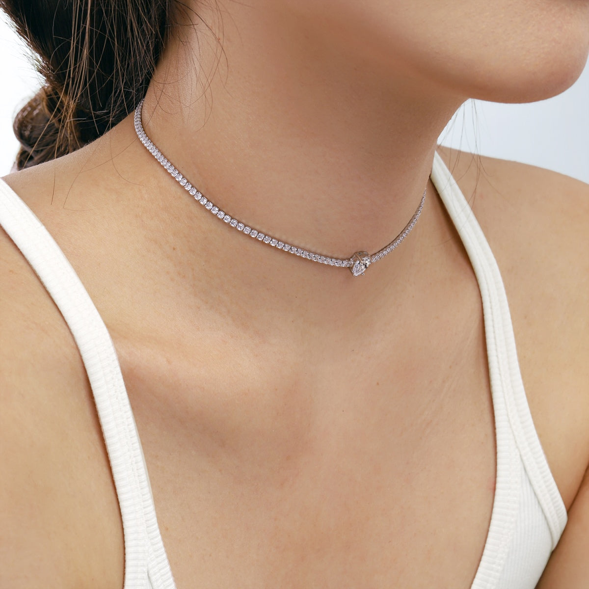 [Amore]1.0 carat Unique Pear Cut Tennis Necklace