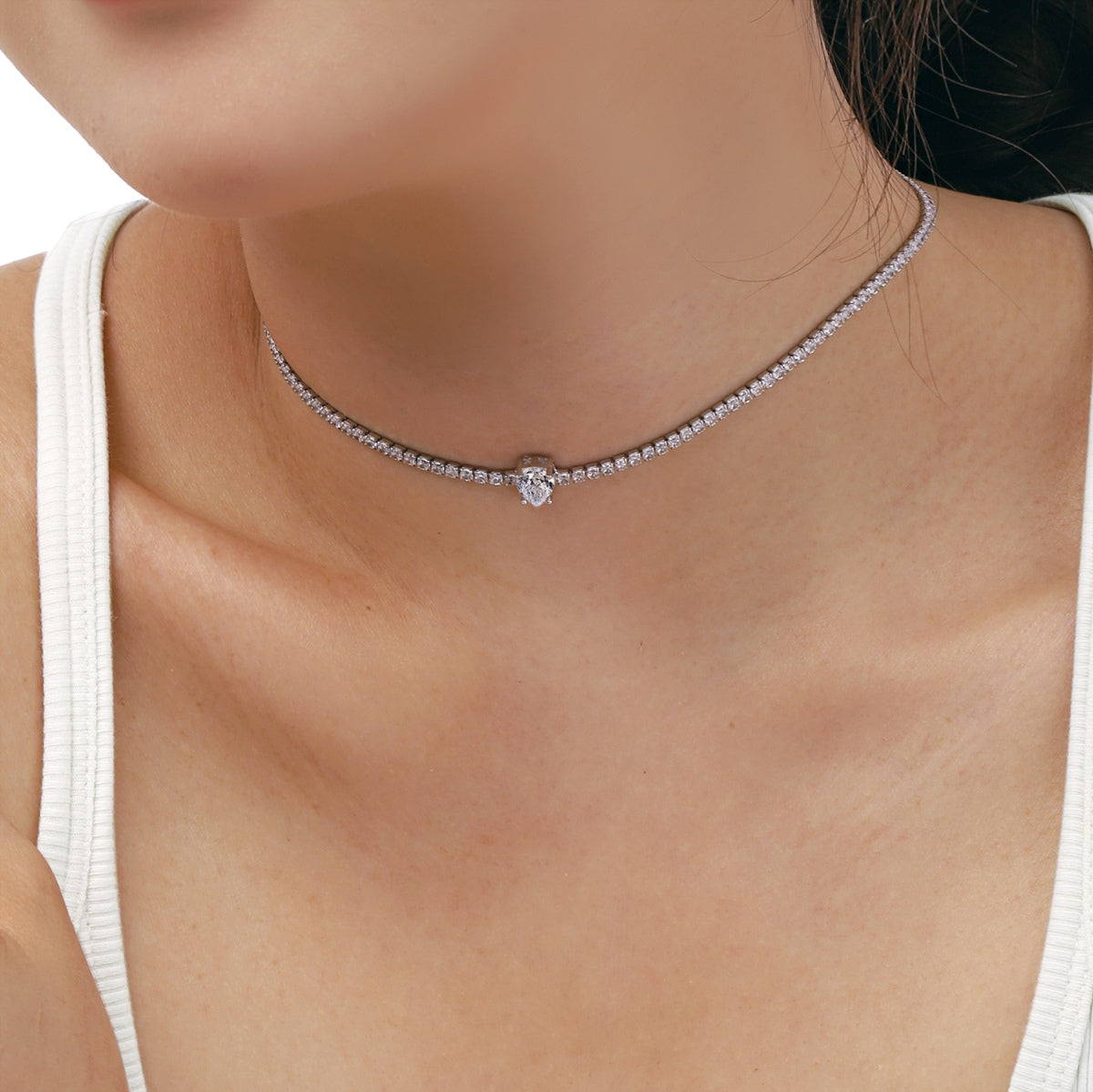 [Amore]1.0 carat Unique Pear Cut Tennis Necklace