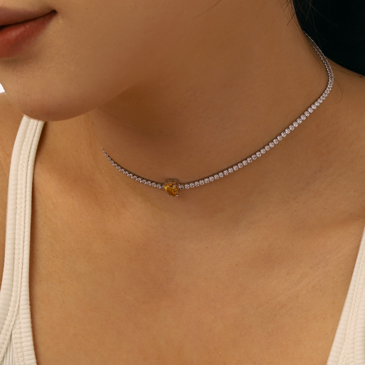 [Amore]1.0 carat Unique Pear Cut Tennis Necklace