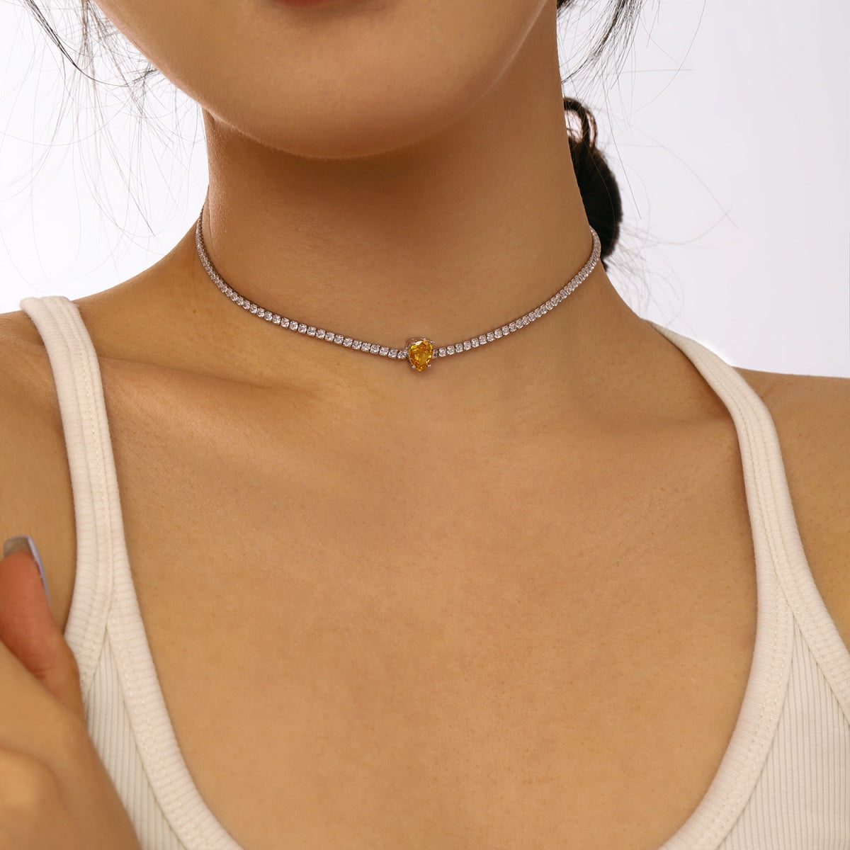 [Amore]1.0 carat Unique Pear Cut Tennis Necklace