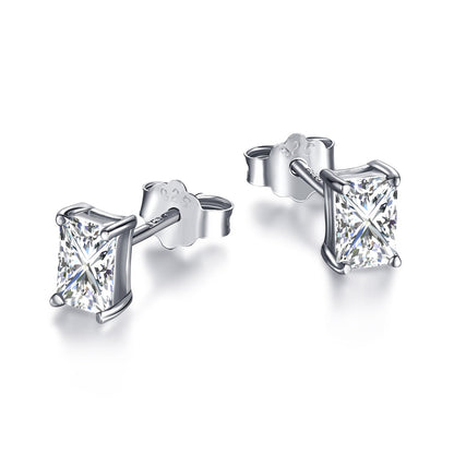 [Amore]Stylish Shiny Rectangular Center Stone Stud Earrings