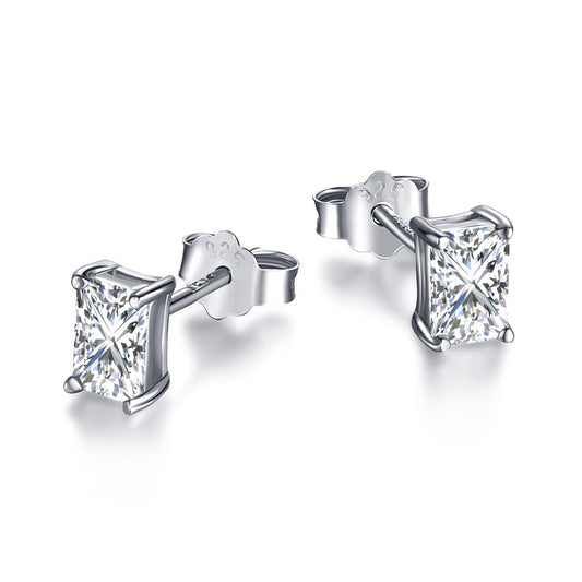 [Amore]Stylish Shiny Rectangular Center Stone Stud Earrings