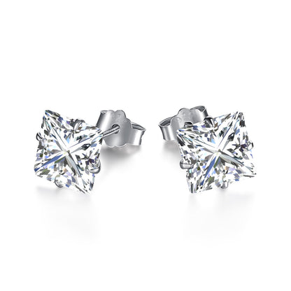 [Amore]Stylish Shiny Square Center Stone Stud Earrings