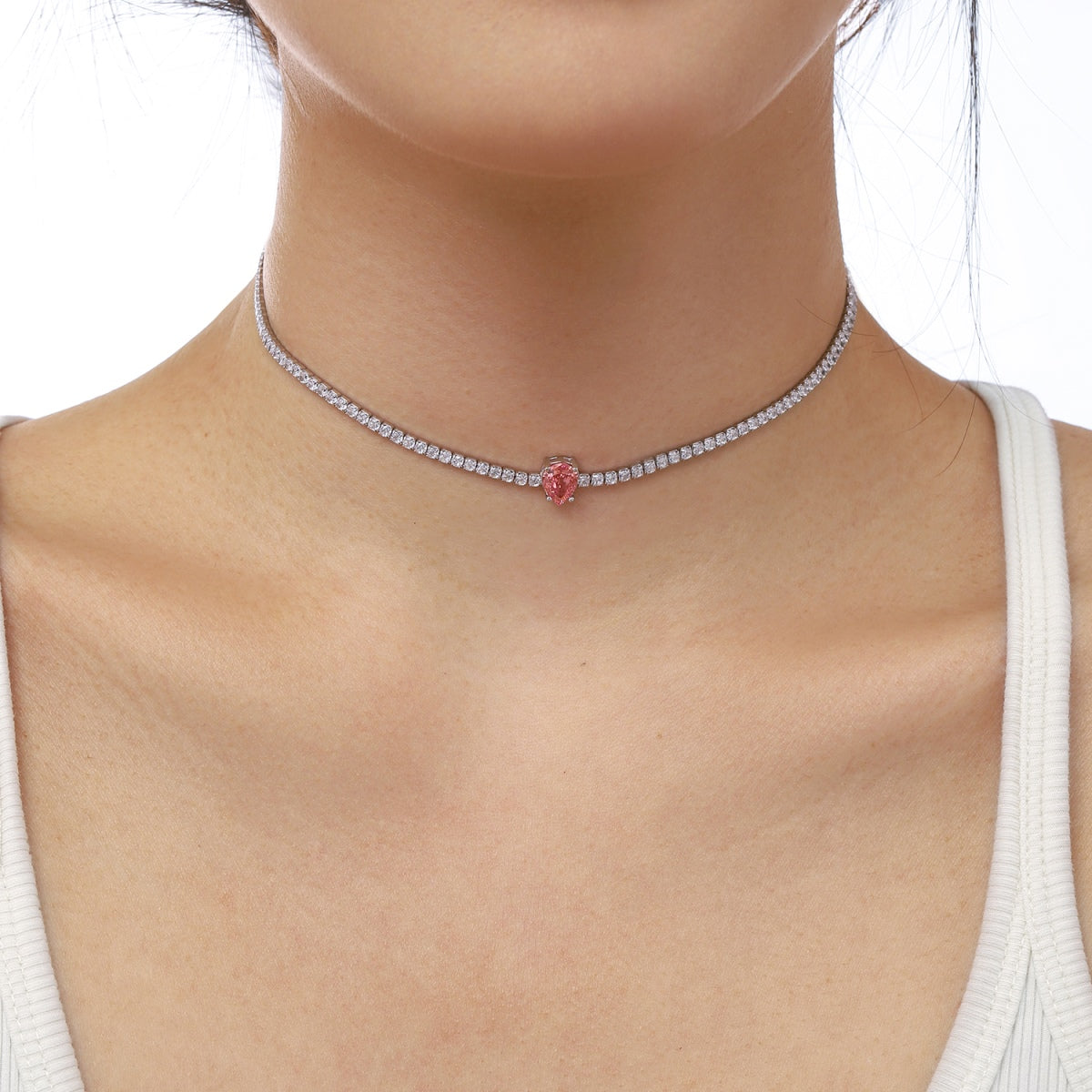 [Amore]1.0 carat Unique Pear Cut Tennis Necklace