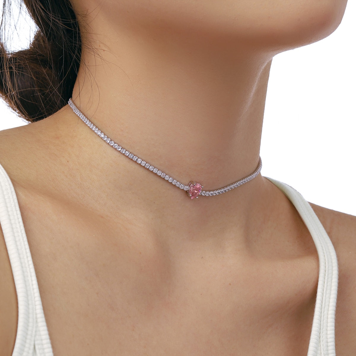 [Amore]1.0 carat Unique Pear Cut Tennis Necklace