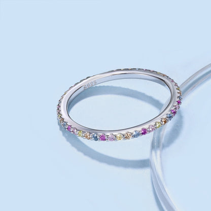 [Amore]Ornate Colorful Round Cut Tennis Ring