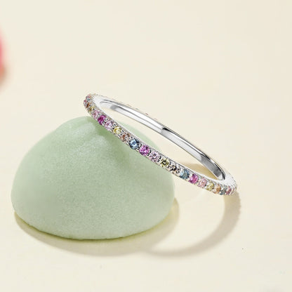 [Amore]Ornate Colorful Round Cut Tennis Ring