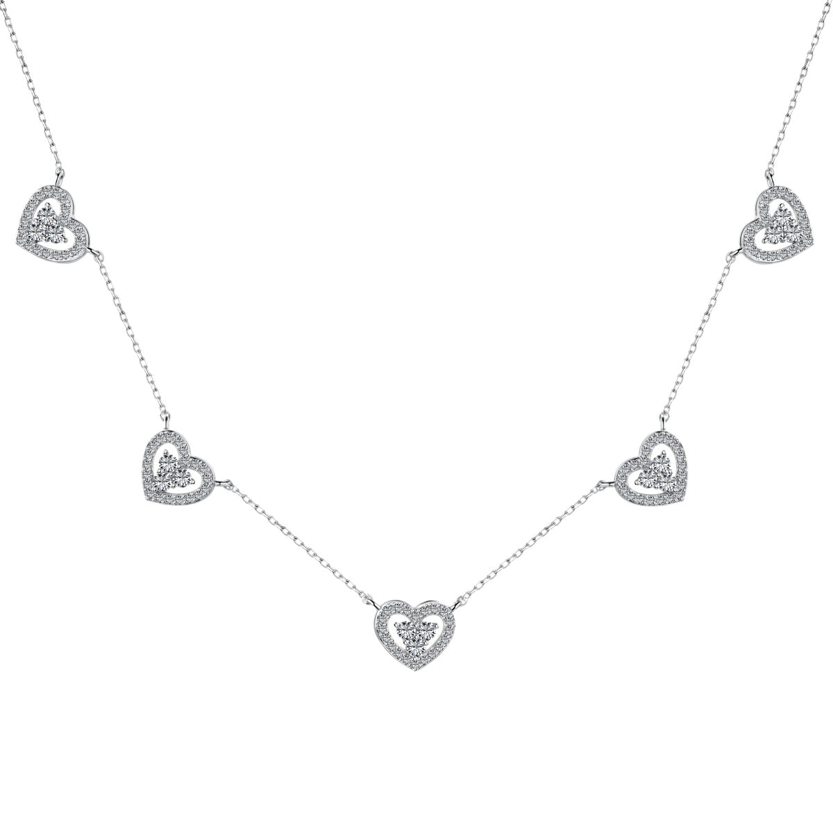[Amore]Sparkling Five Heart Necklace