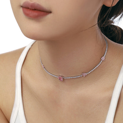 [Amore]Dazzling Pink Heart Flower Necklace