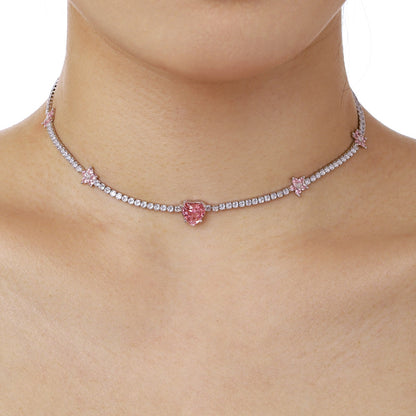 [Amore]Dazzling Pink Heart Flower Necklace