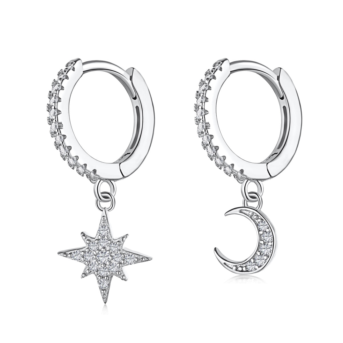 [Amore]Star and Moon Asymmetric Earrings