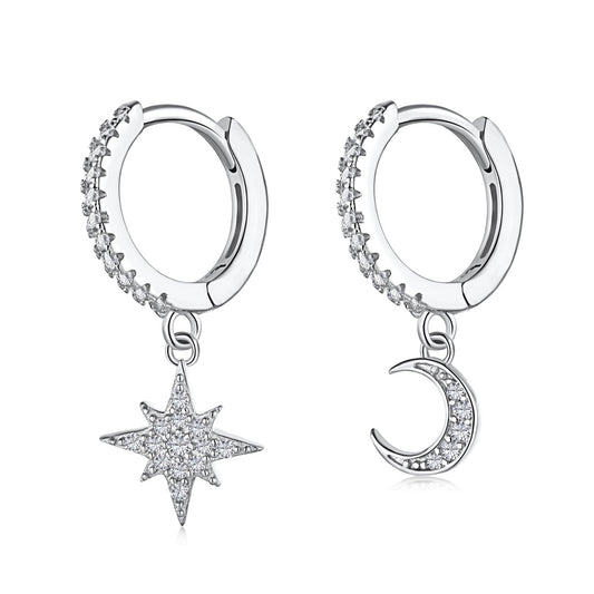 [Amore]Star and Moon Asymmetric Earrings