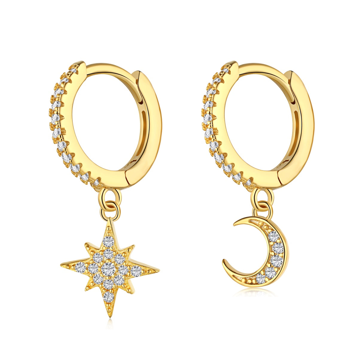 [Amore]Star and Moon Asymmetric Earrings