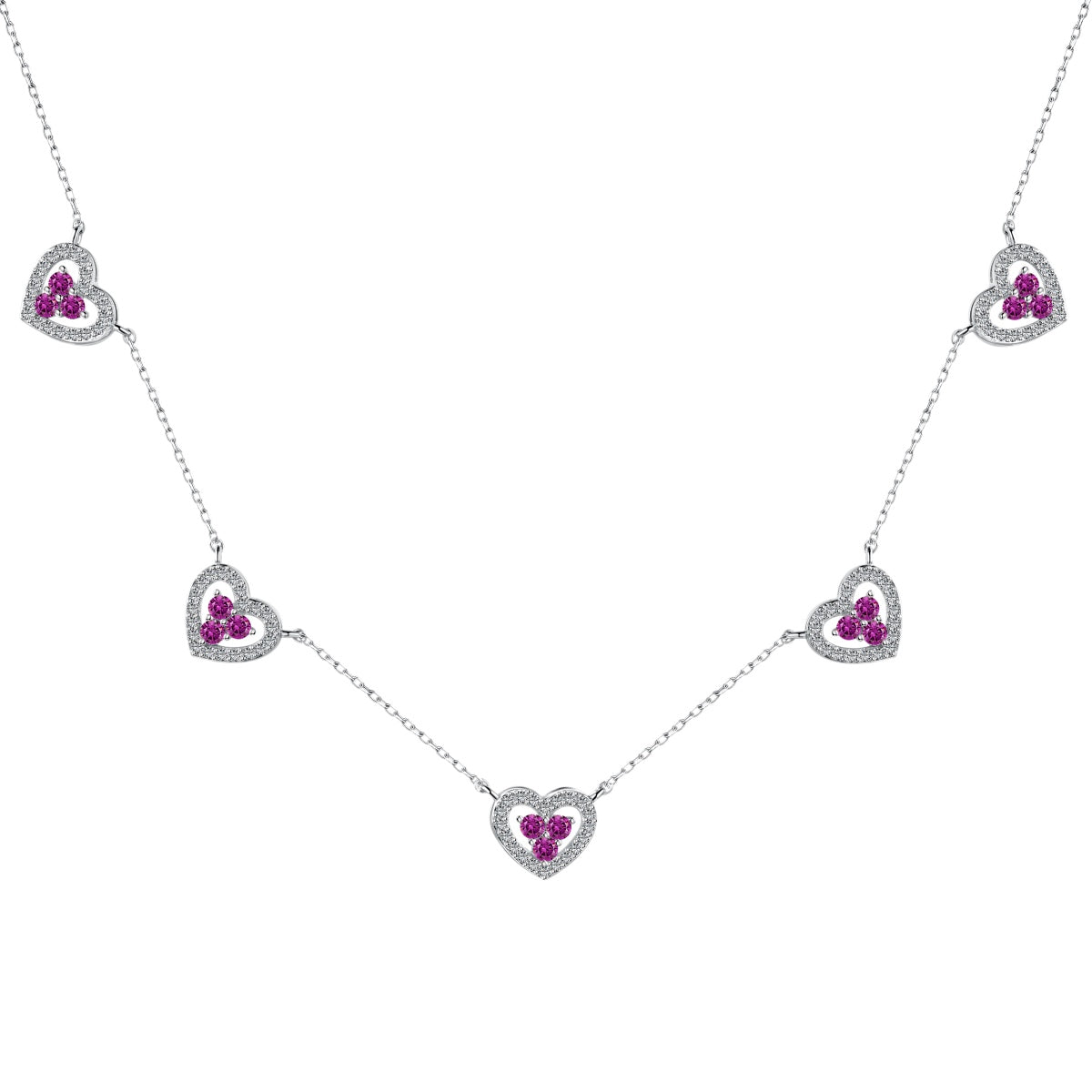 [Amore]Sparkling Five Heart Necklace