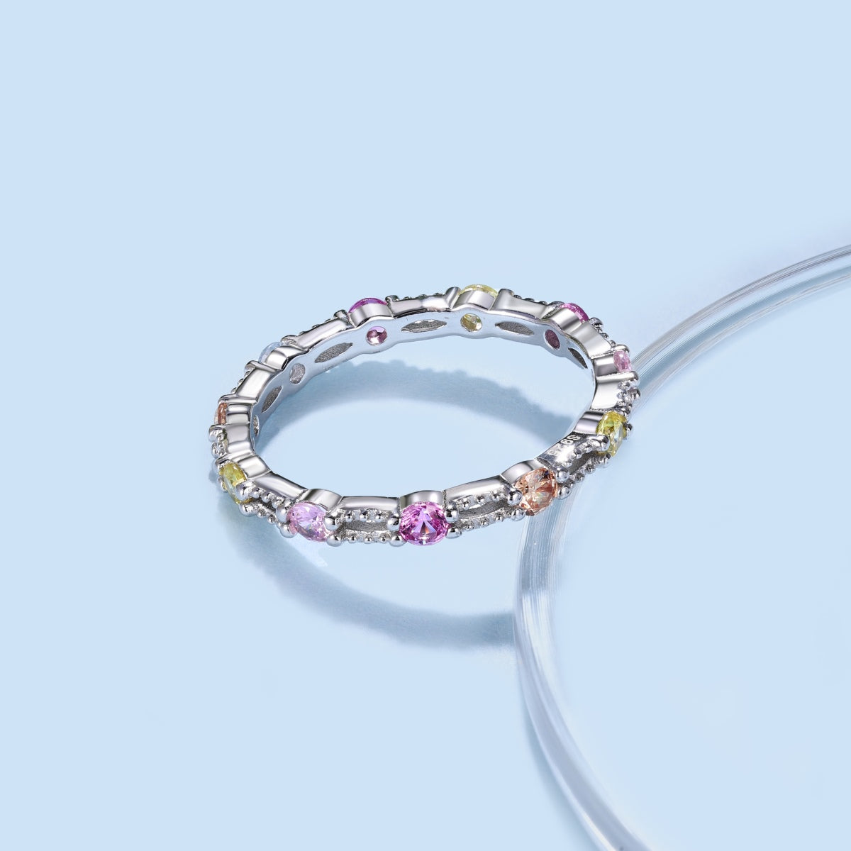 [Amore]Sparkling Colorful Round Cut Tennis Ring