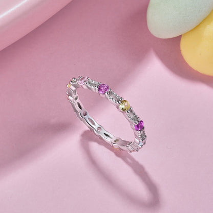 [Amore]Sparkling Colorful Round Cut Tennis Ring