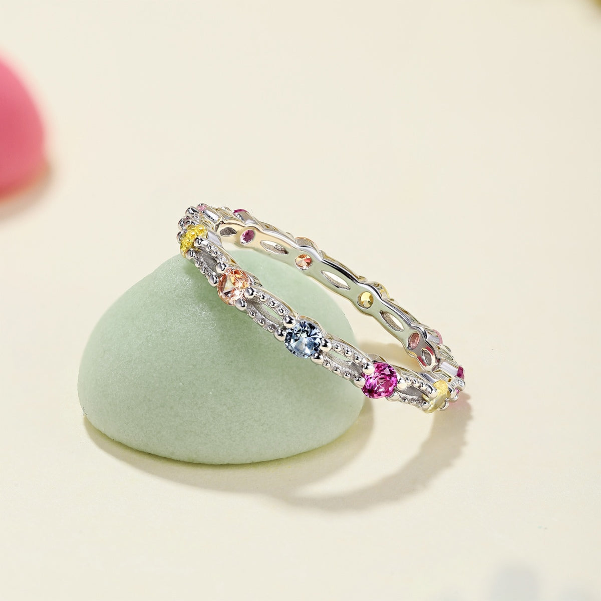 [Amore]Sparkling Colorful Round Cut Tennis Ring